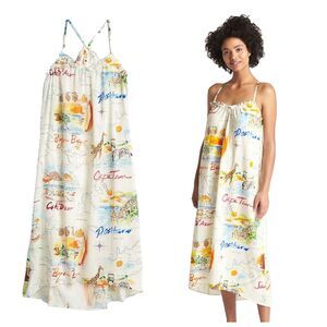 Gap Women’s Nightgown Size Medium White World Map Cotton Blend Vacation Travel